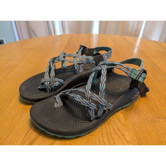 Chaco ZX/2 Cloud Dual Adjustable Straps Cushioned Sandal Women Sz 7 Green Navy - Picture 1 of 5
